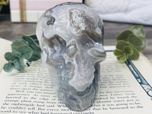 Druzy Moss Agate Skull